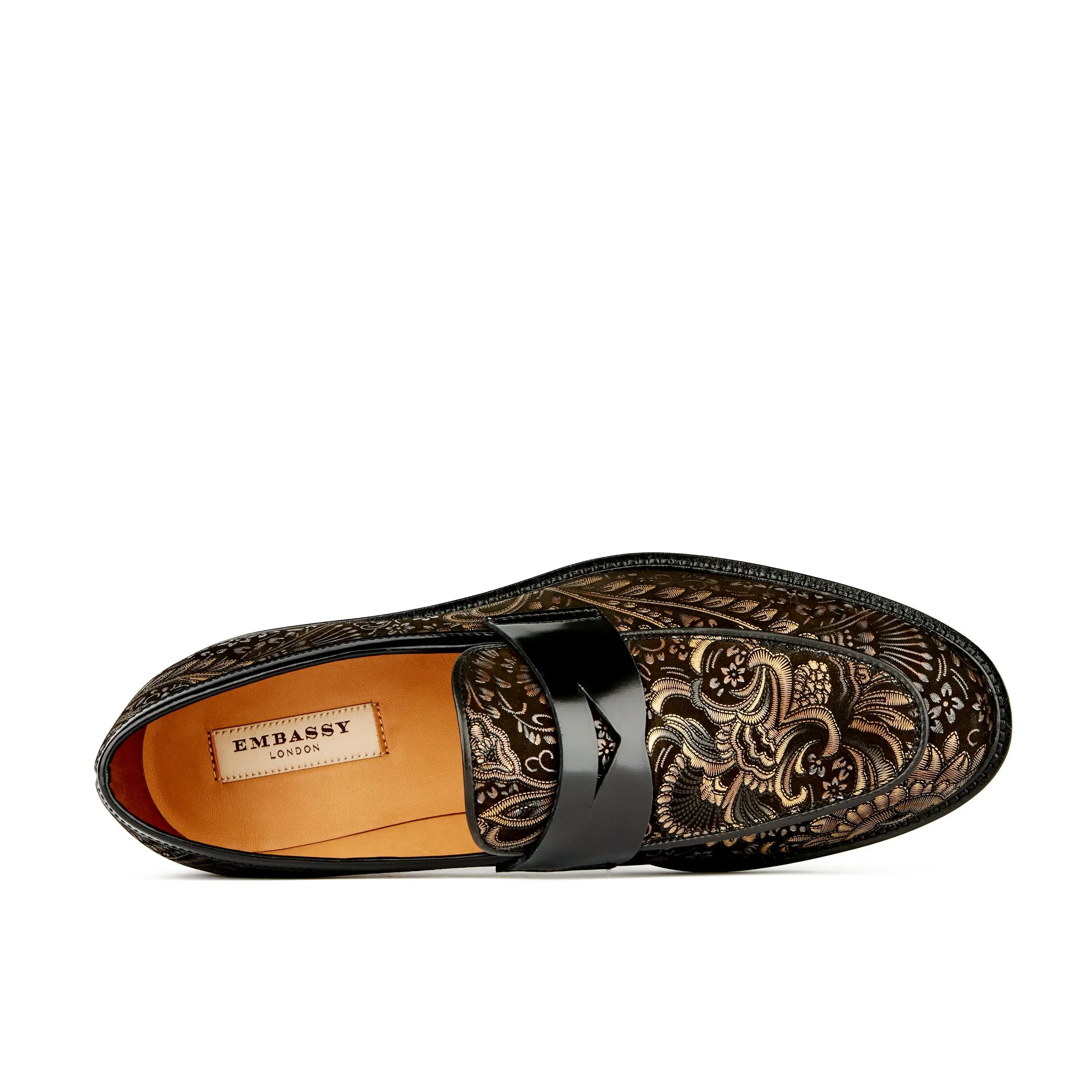 Presley - Black & Gold - Men's quality leather penny loafer in gold and black