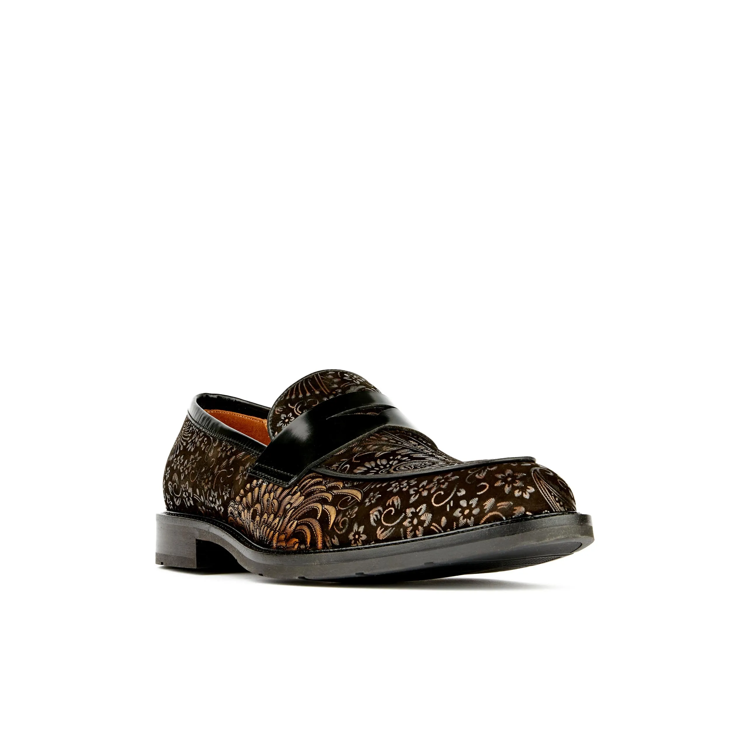 Presley - Black & Gold - Men's quality leather penny loafer in gold and black