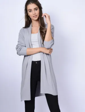 Quayside Ribbed Cardigan in Light Grey Marl - Plum Tree