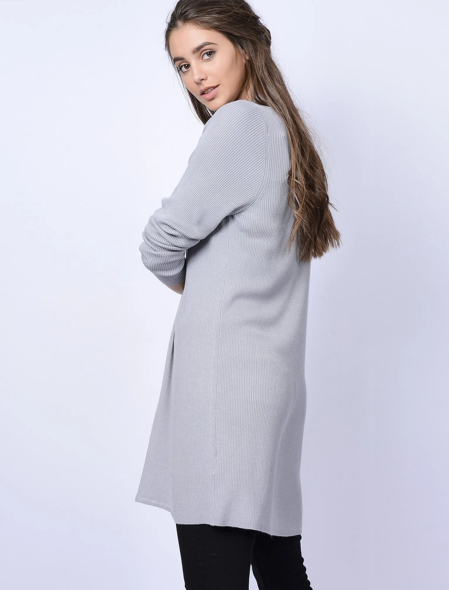 Quayside Ribbed Cardigan in Light Grey Marl - Plum Tree