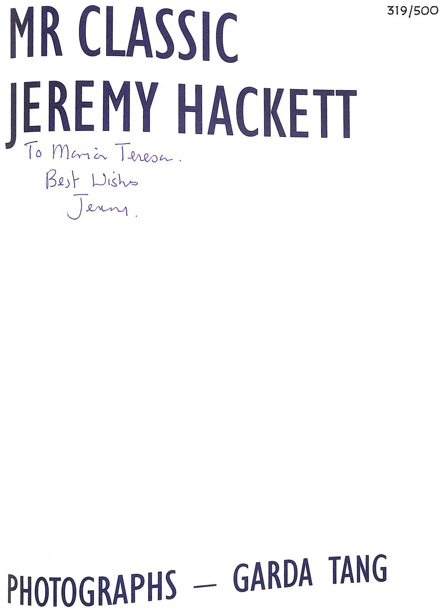 "Mr Classic Jeremy Hackett" 2008 HACKETT, Jeremy (INSCRIBED)