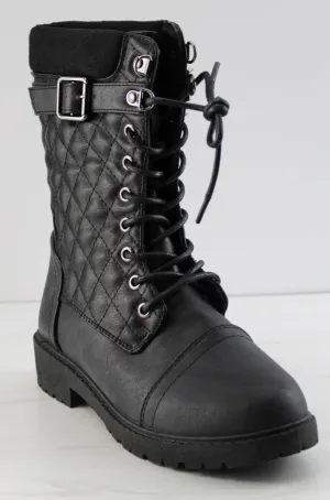 Ramona 08 Women's Quilted Patterned Mid Calf Lace Up Boots
