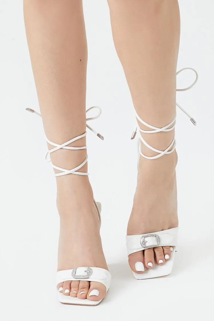 Rhinestone Faux Croc Lace-Up Heels
