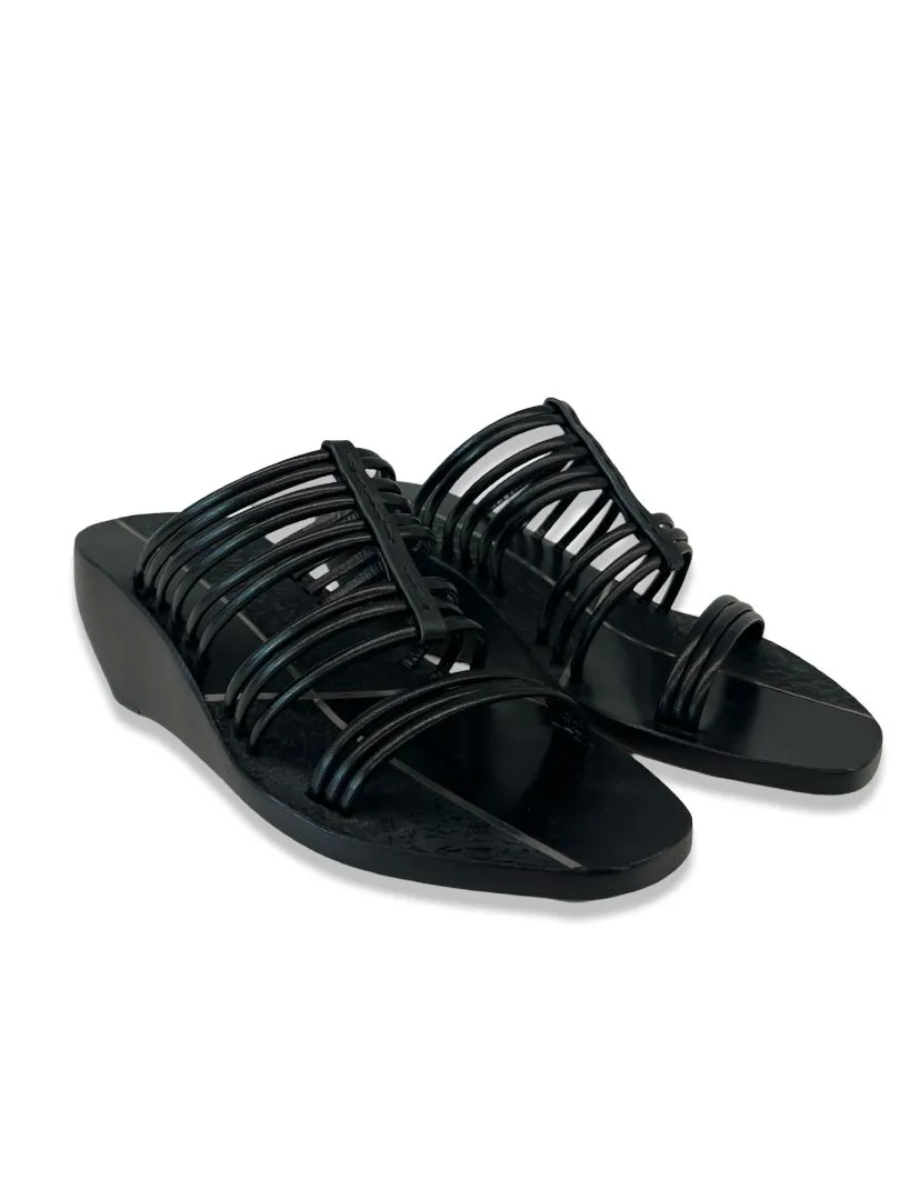 Rick Owens Black Strappy Mule Wedge. Size: 37