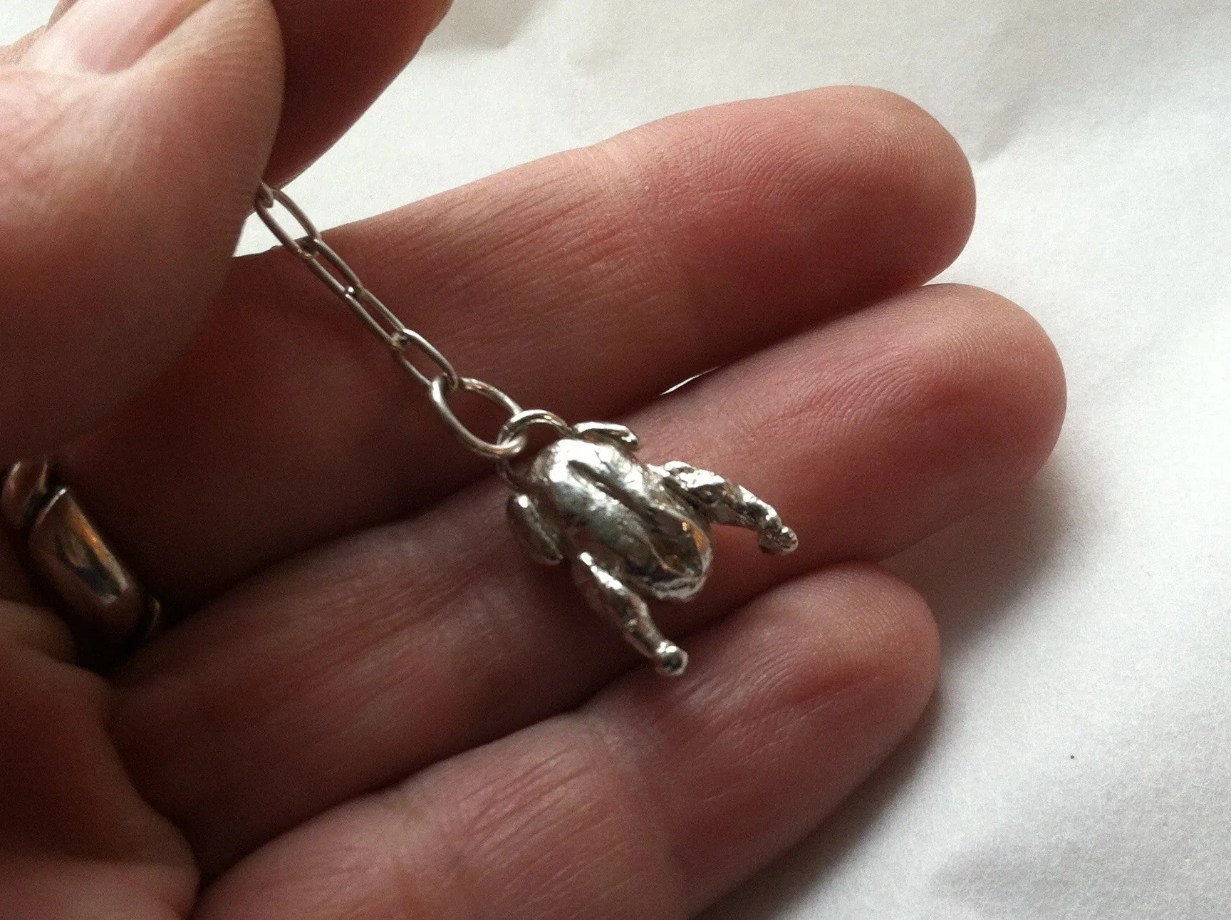 Roast Duck Key Ring Charm in Sterling Silver