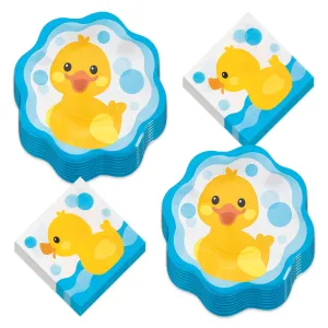 Rubber Ducky Scalloped Paper Dinner Plates and Luncheon Napkins (Serves 16)