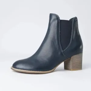 Sadore Navy Leather Ankle Boots
