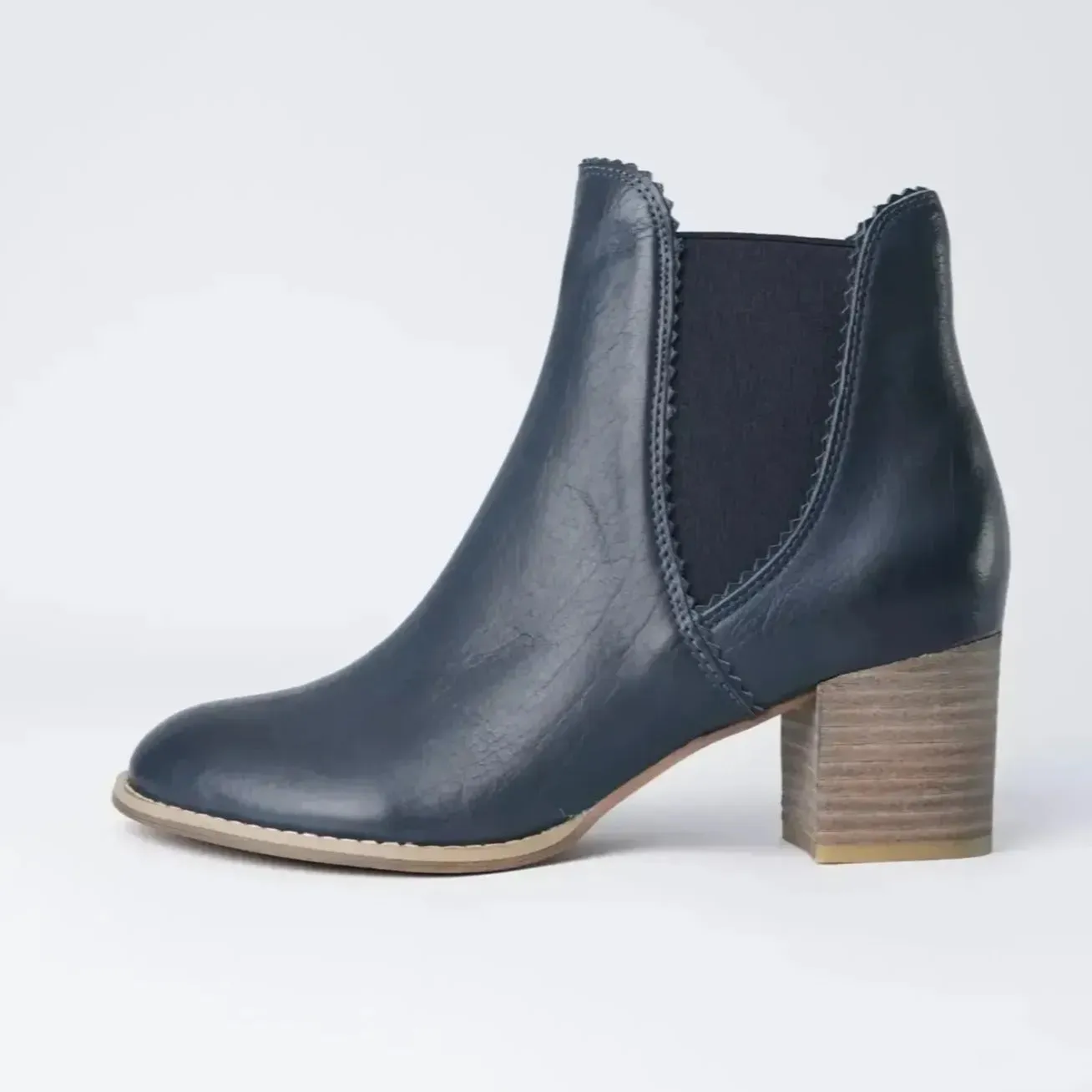 Sadore Navy Leather Ankle Boots