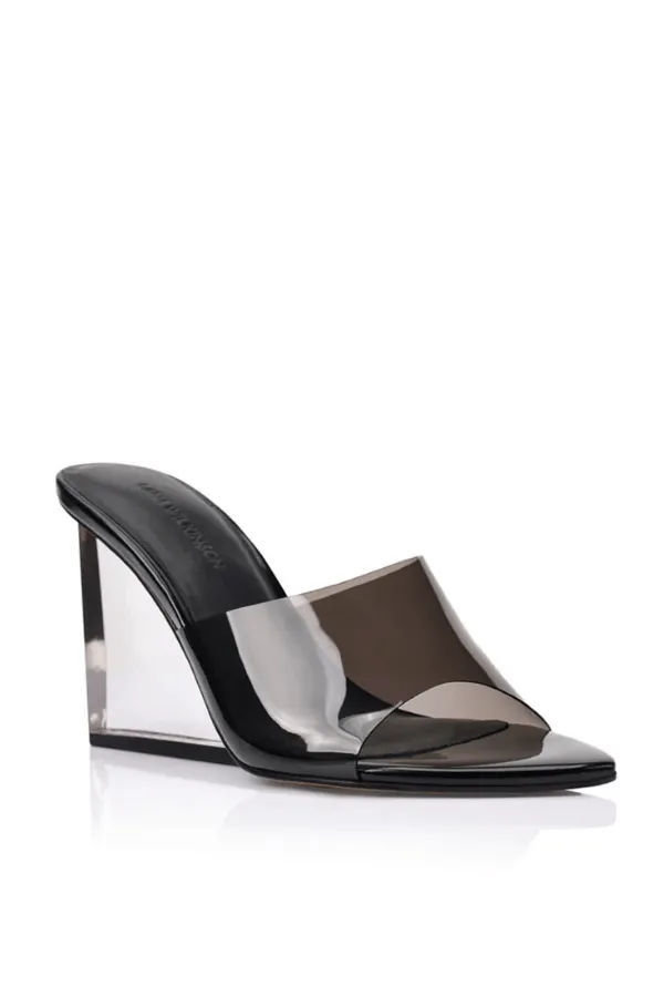 Sara Wedge Lucite & Black Leather