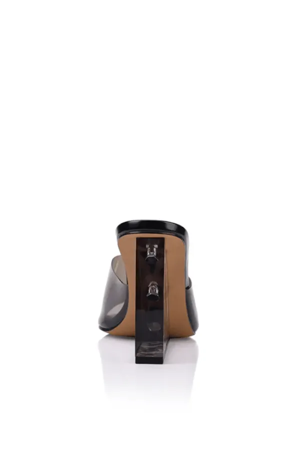 Sara Wedge Lucite & Black Leather