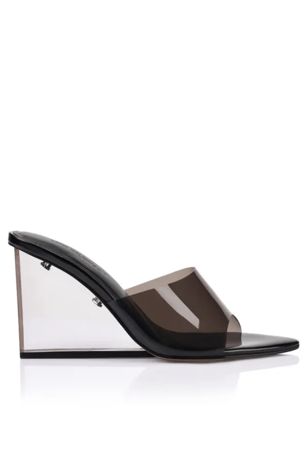 Sara Wedge Lucite & Black Leather