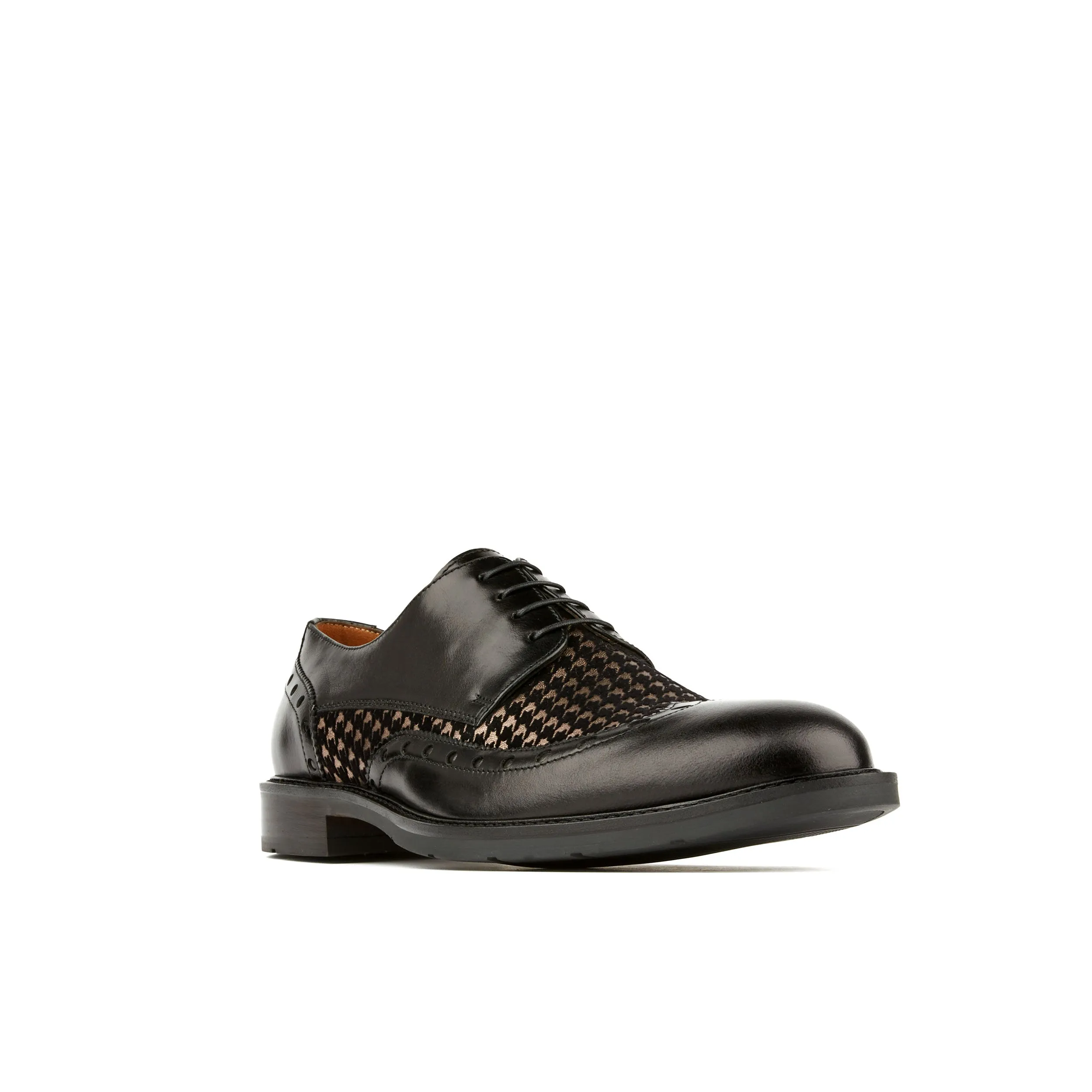 Savage - Black Multi - Men's black and houndstooth leather dressy derby shoe