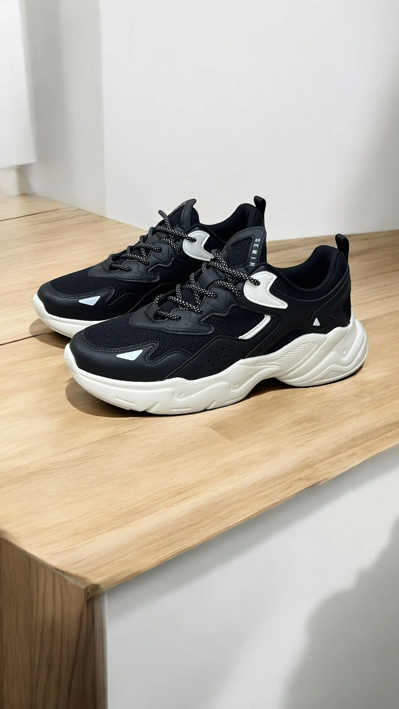 SEMIR UNISEX LACE UP SNEAKERS WITH WHITE PATCHES IN BLACK