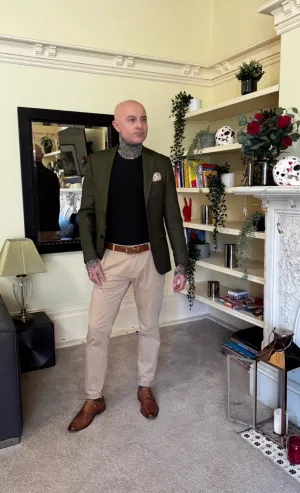 Simon in Olive Blazer Smart Casual Look