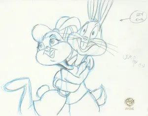 Space Jam Original Production Drawing: Bugs Bunny and Lola Bunny