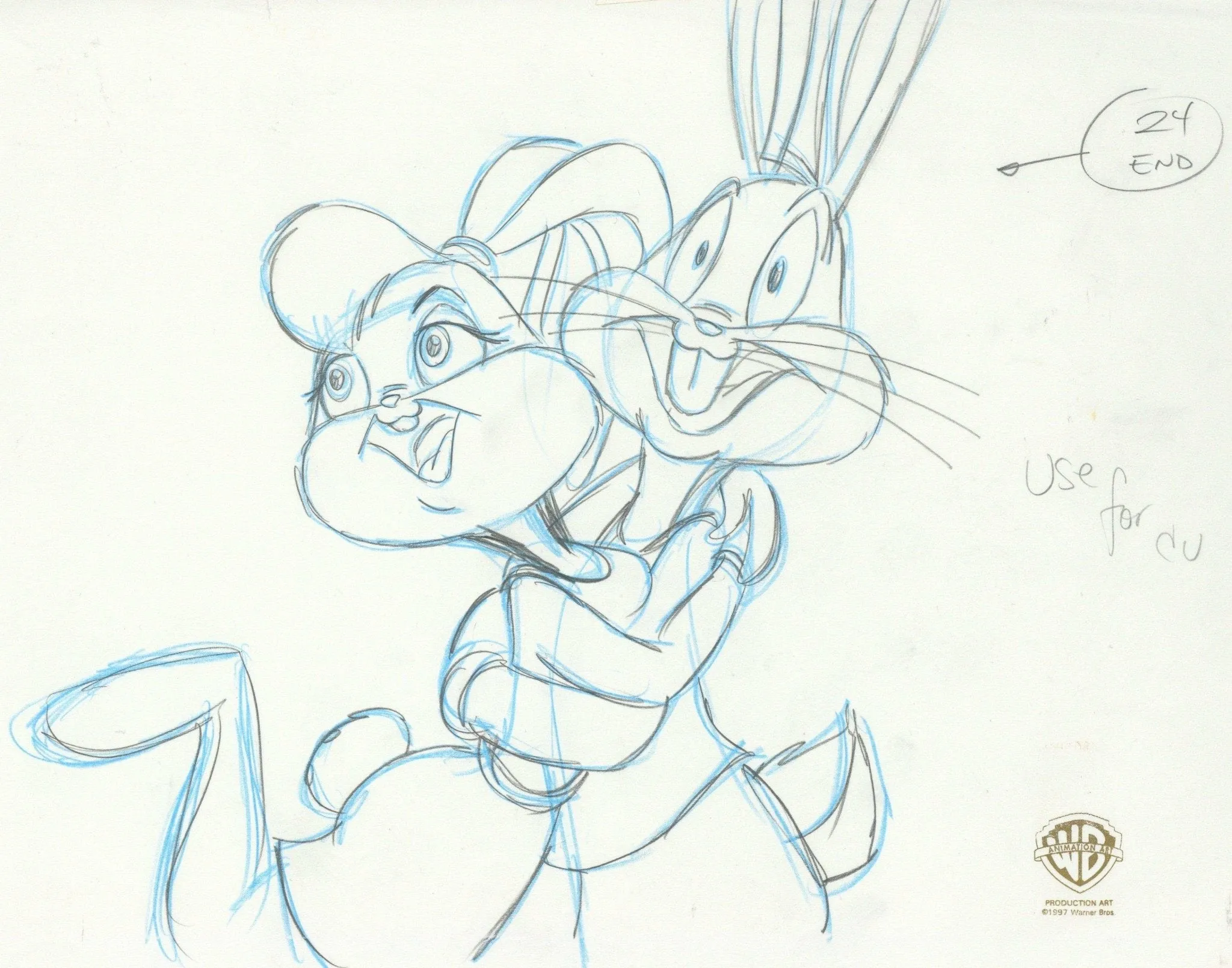 Space Jam Original Production Drawing: Bugs Bunny and Lola Bunny