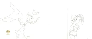 Space Jam Original Production Drawing: Daffy Duck and Lola Bunny