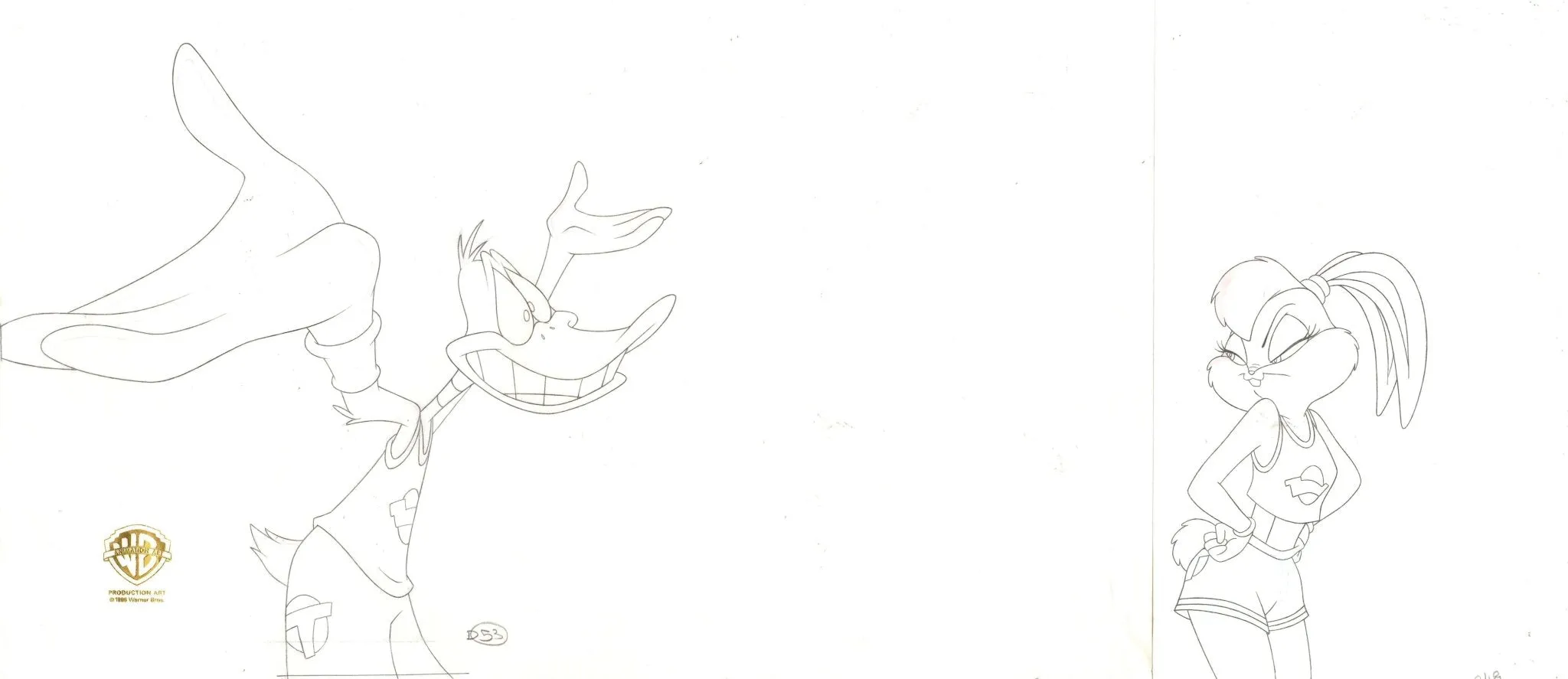 Space Jam Original Production Drawing: Daffy Duck and Lola Bunny