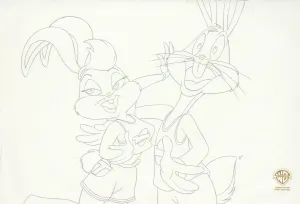 Space Jam Original Production Drawing: Lola and Bugs Bunny