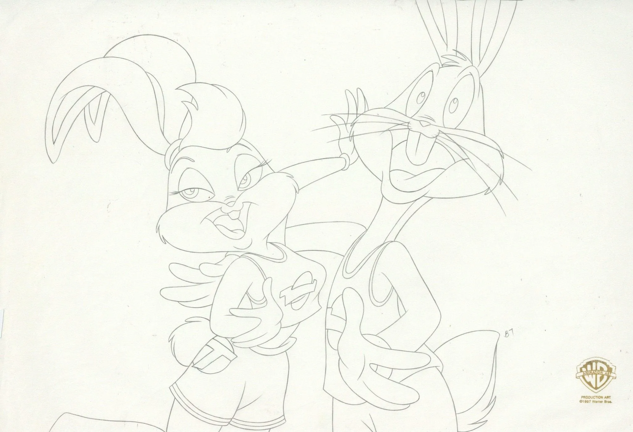 Space Jam Original Production Drawing: Lola and Bugs Bunny