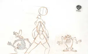 Space Jam Original Production Drawing: Lola, Daffy, and Taz