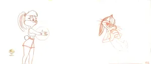 Space Jam Original Production Pan Drawing: Lola and Bugs Bunny