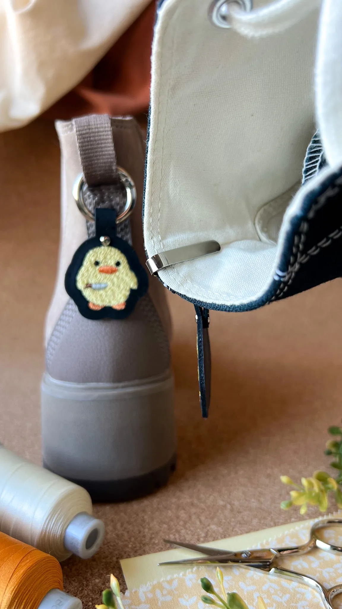 Stabby Duck Shoe Accessory | Embroidered Pull Loop Boot Charm, Shoe Charm, High Top Sneaker Clip or Boot Clip