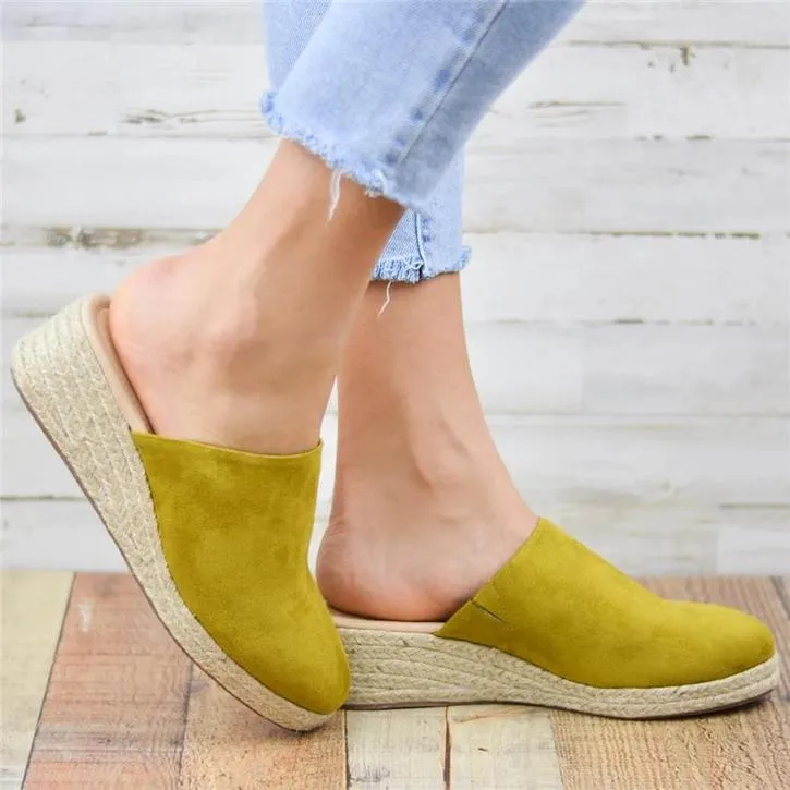 Suede Leather Espadrille Platform Women's Slippers Sandals