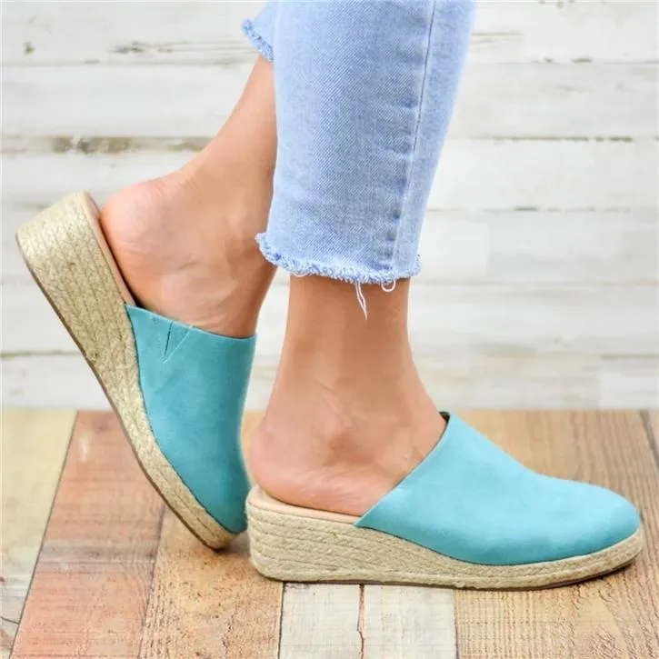 Suede Leather Espadrille Platform Women's Slippers Sandals