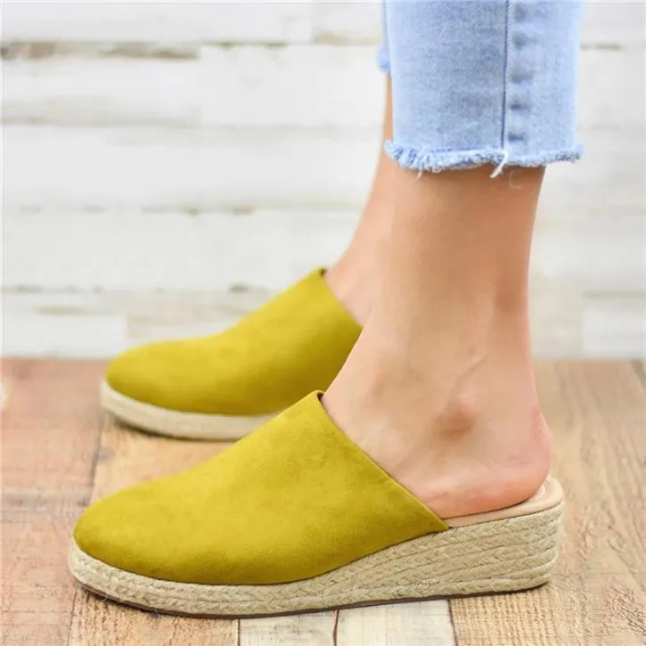 Suede Leather Espadrille Platform Women's Slippers Sandals