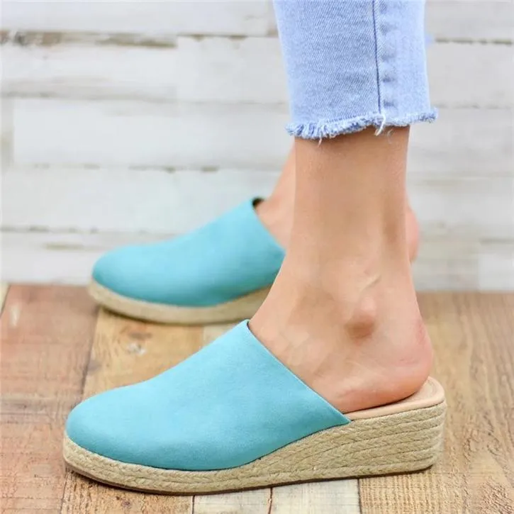 Suede Leather Espadrille Platform Women's Slippers Sandals