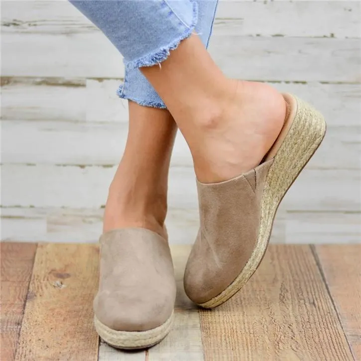 Suede Leather Espadrille Platform Women's Slippers Sandals
