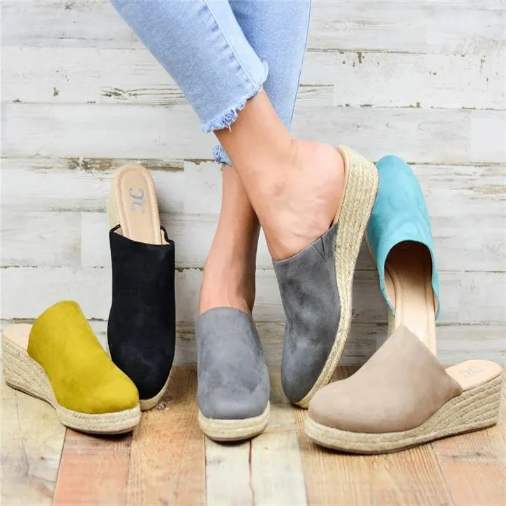Suede Leather Espadrille Platform Women's Slippers Sandals