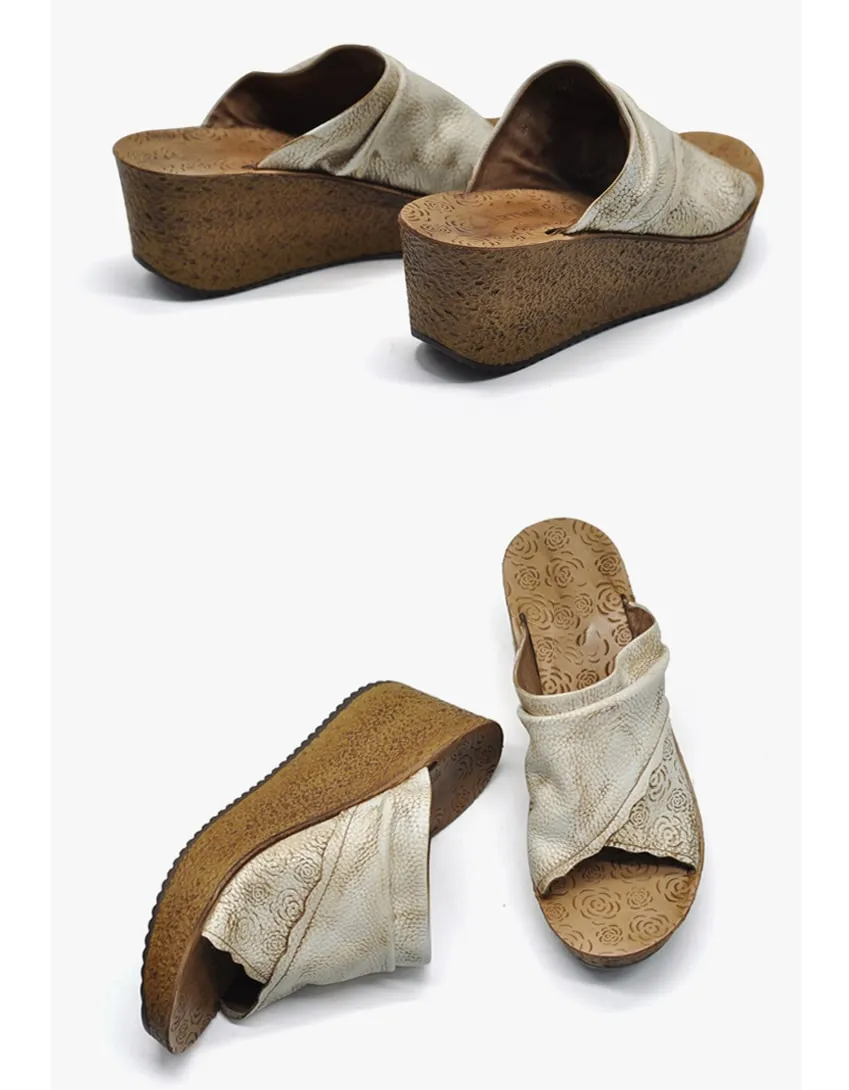 Summer Wedge Heels Leather Slippers