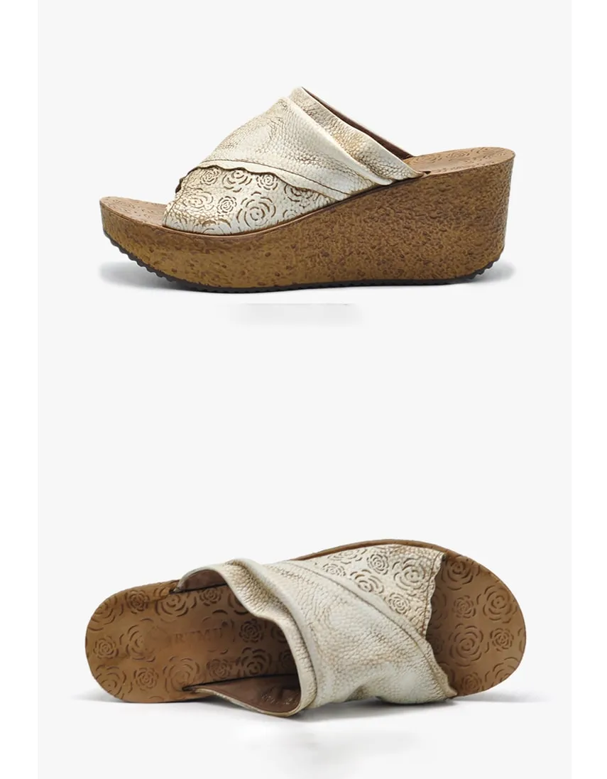 Summer Wedge Heels Leather Slippers