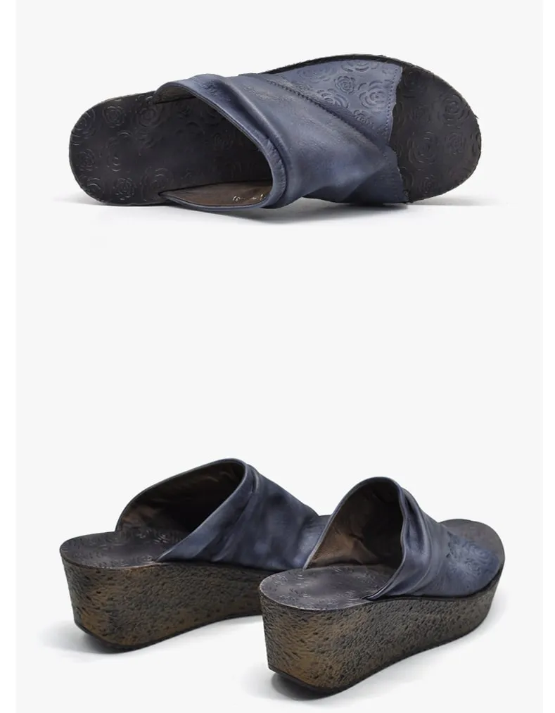 Summer Wedge Heels Leather Slippers