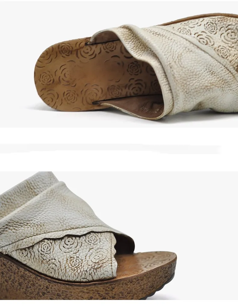 Summer Wedge Heels Leather Slippers