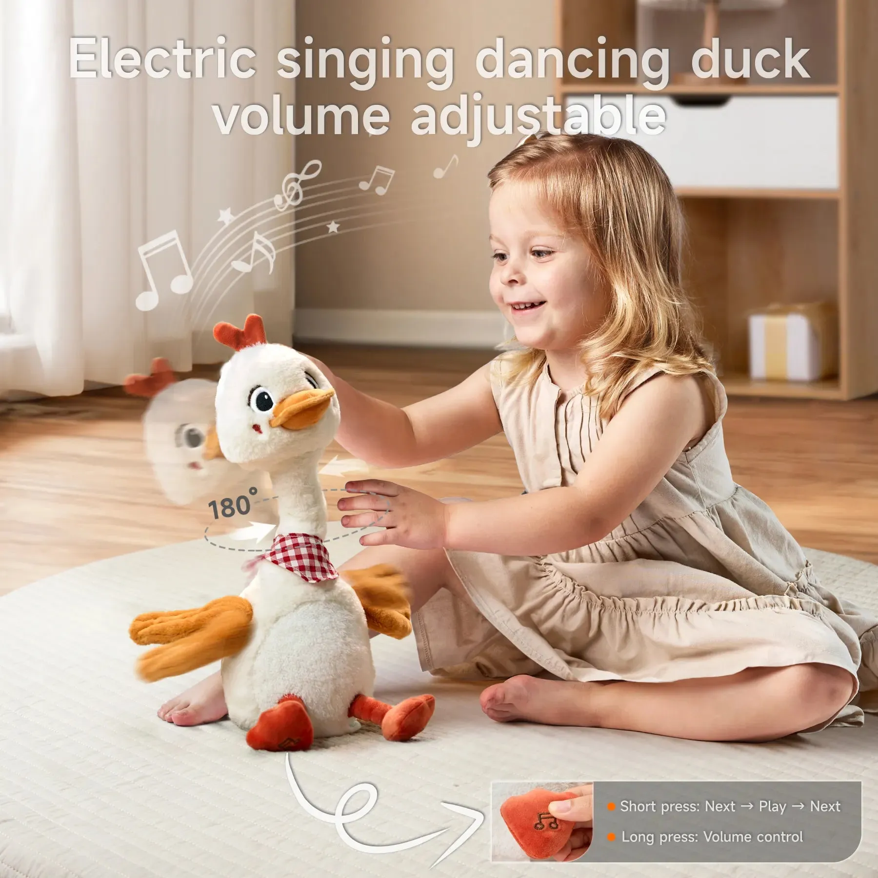 Talking Dancing Duck Toy - Soft Plush Electronic Pet with Twisting Neck and Flapping Wings, Features Singing, Recording, Repeating for Toddlers, Toddler Interactive Gift Toys for Boys and Girls