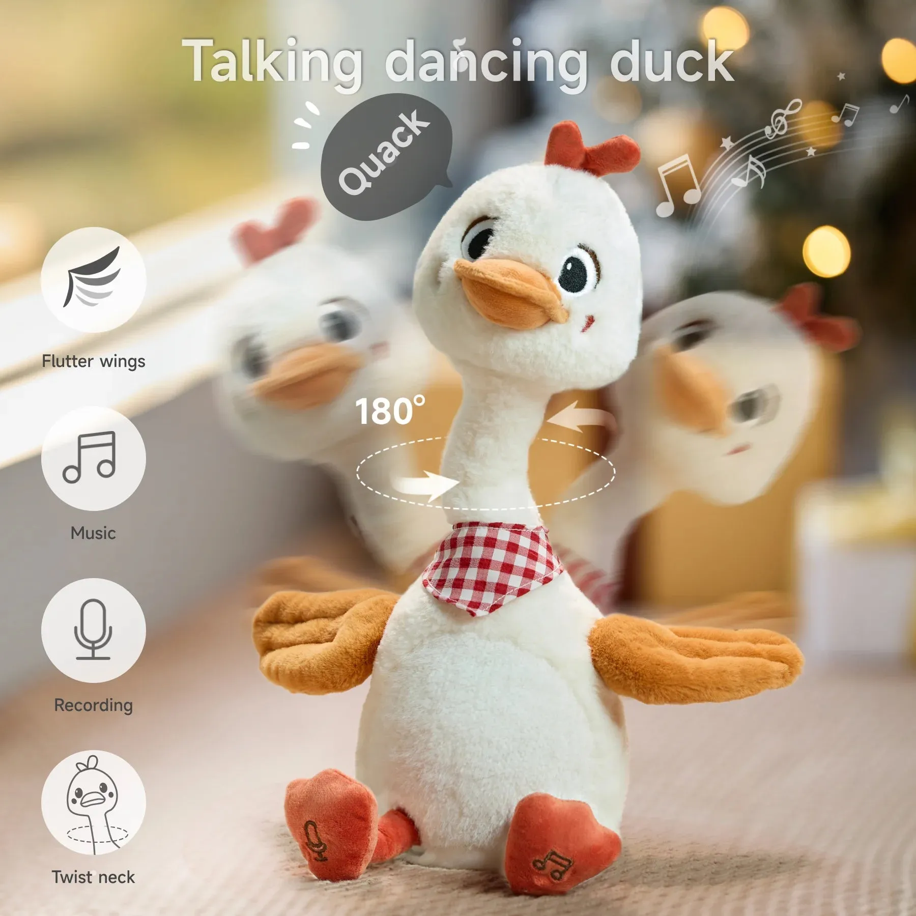 Talking Dancing Duck Toy - Soft Plush Electronic Pet with Twisting Neck and Flapping Wings, Features Singing, Recording, Repeating for Toddlers, Toddler Interactive Gift Toys for Boys and Girls