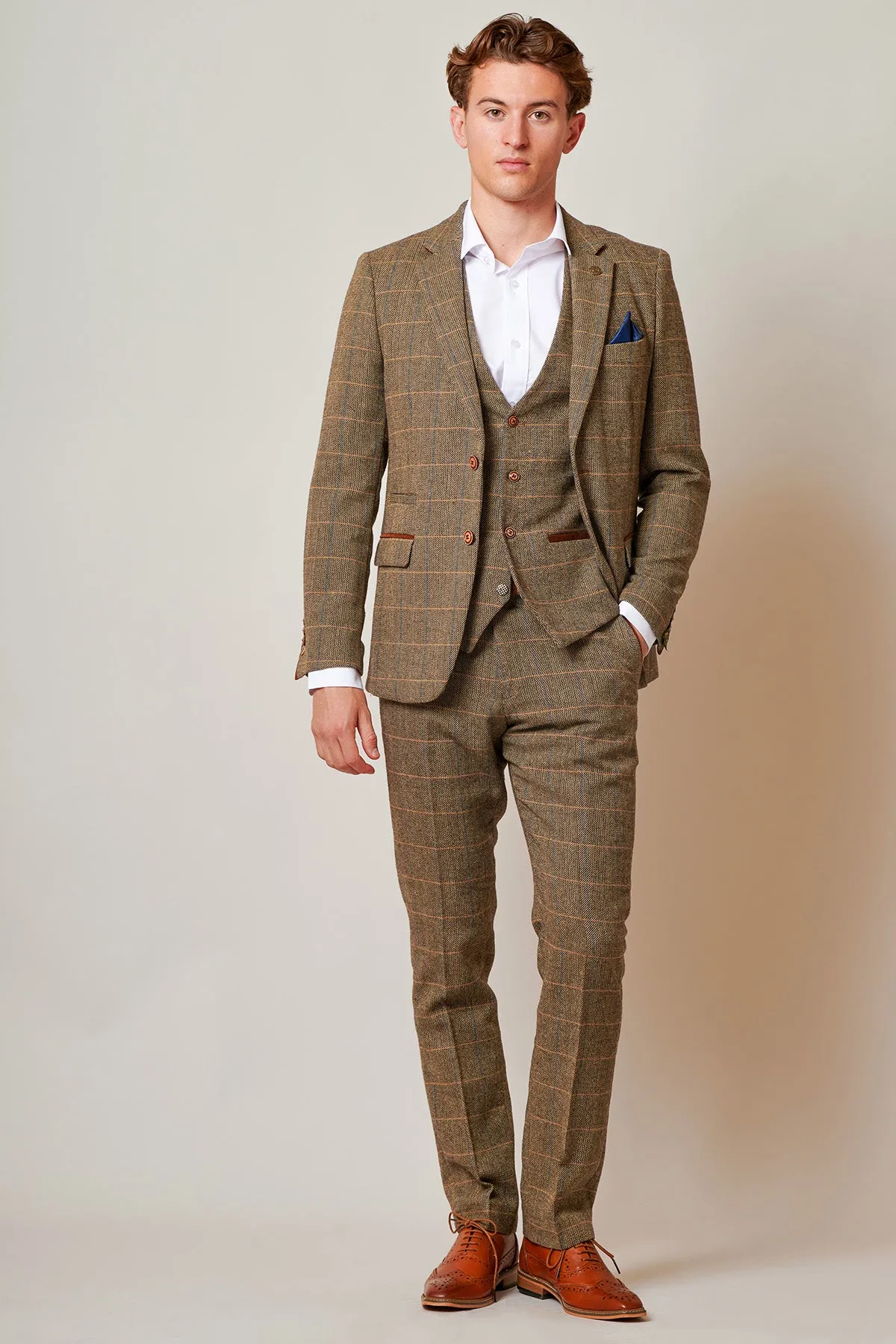 TED - Tan Tweed Check Three Piece Suit