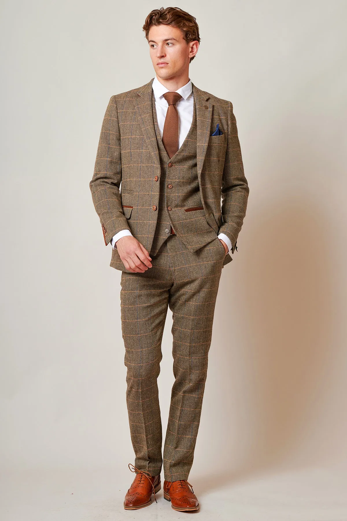 TED - Tan Tweed Check Three Piece Suit