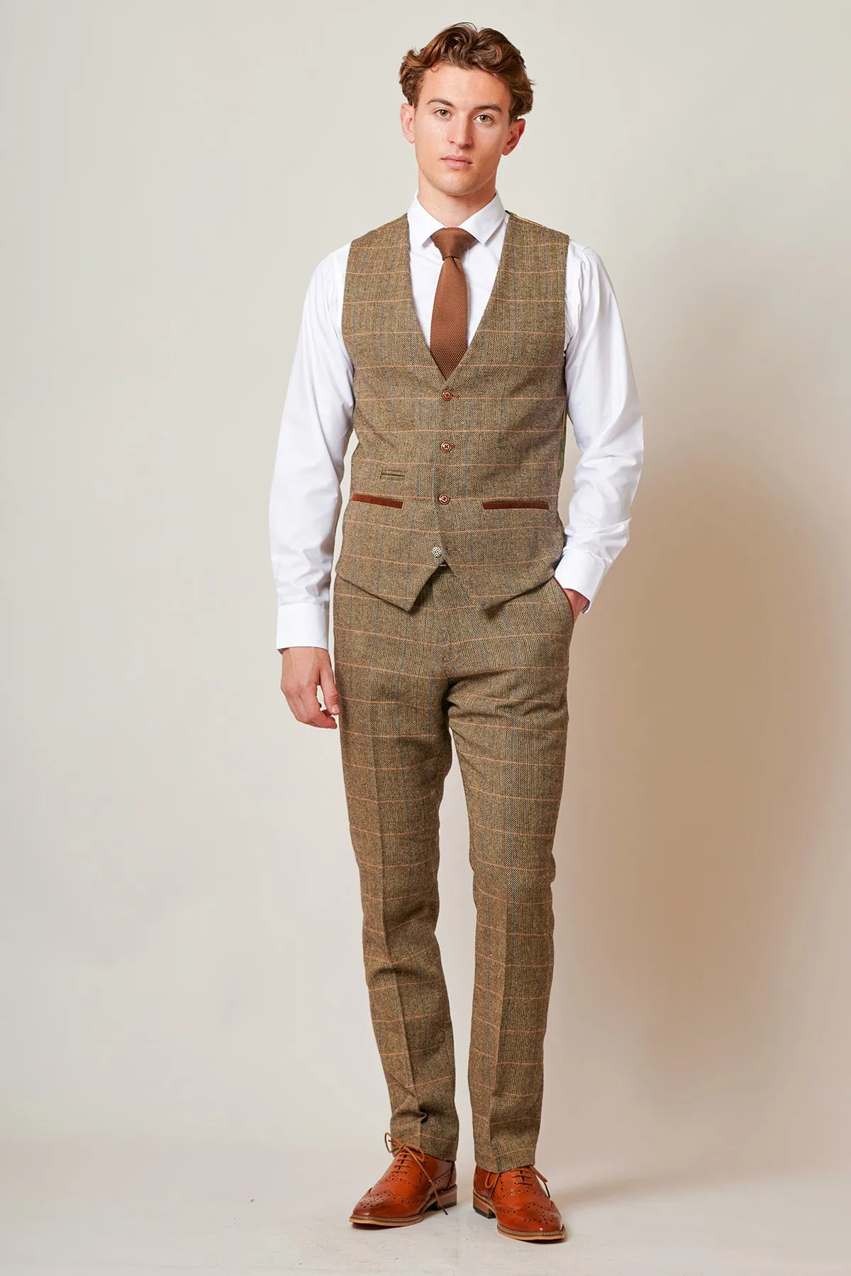 TED - Tan Tweed Check Three Piece Suit