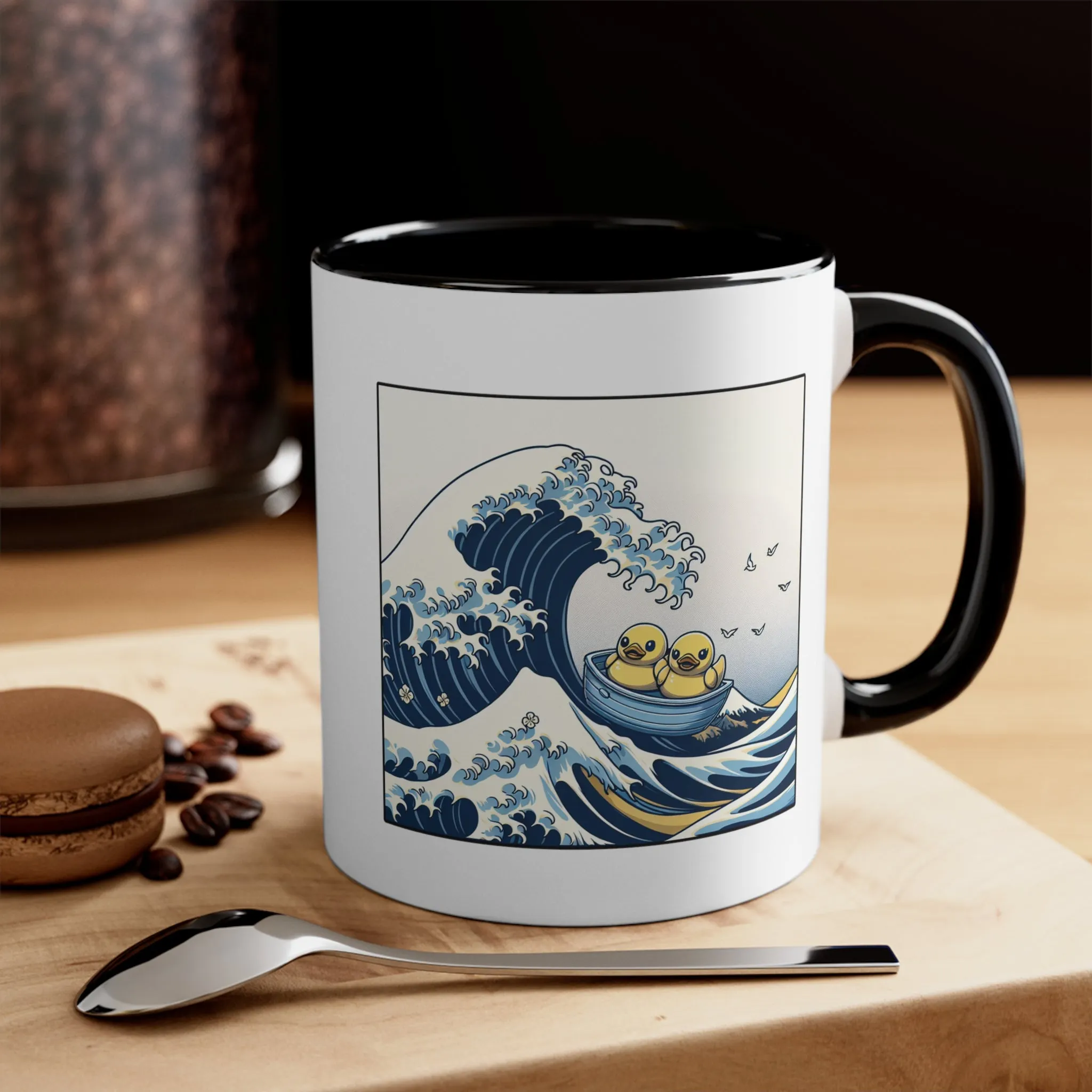 The Great Duck Off Kanagawa Wave Coffee Mug, 11oz Gift For Him Gift For Her Cute Couple Artistic Mug