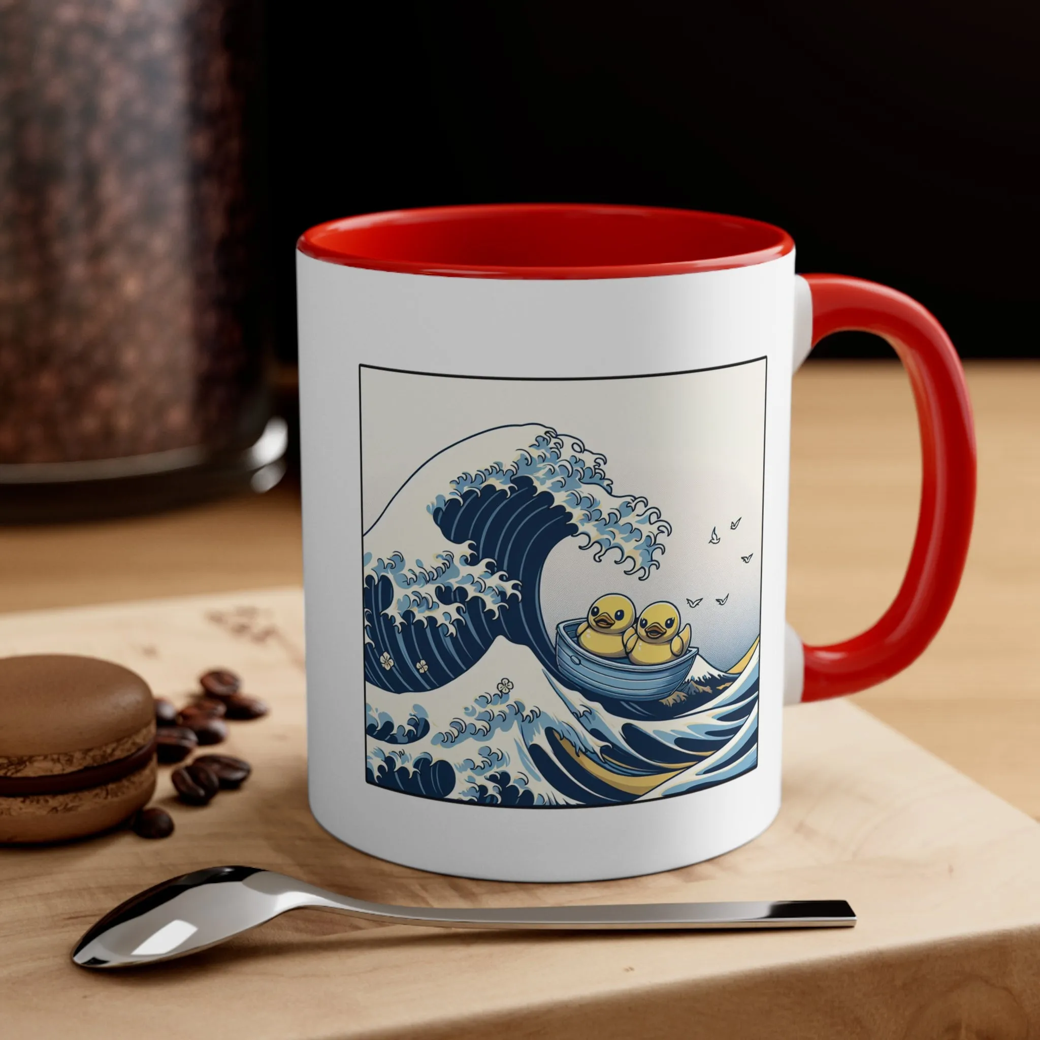 The Great Duck Off Kanagawa Wave Coffee Mug, 11oz Gift For Him Gift For Her Cute Couple Artistic Mug