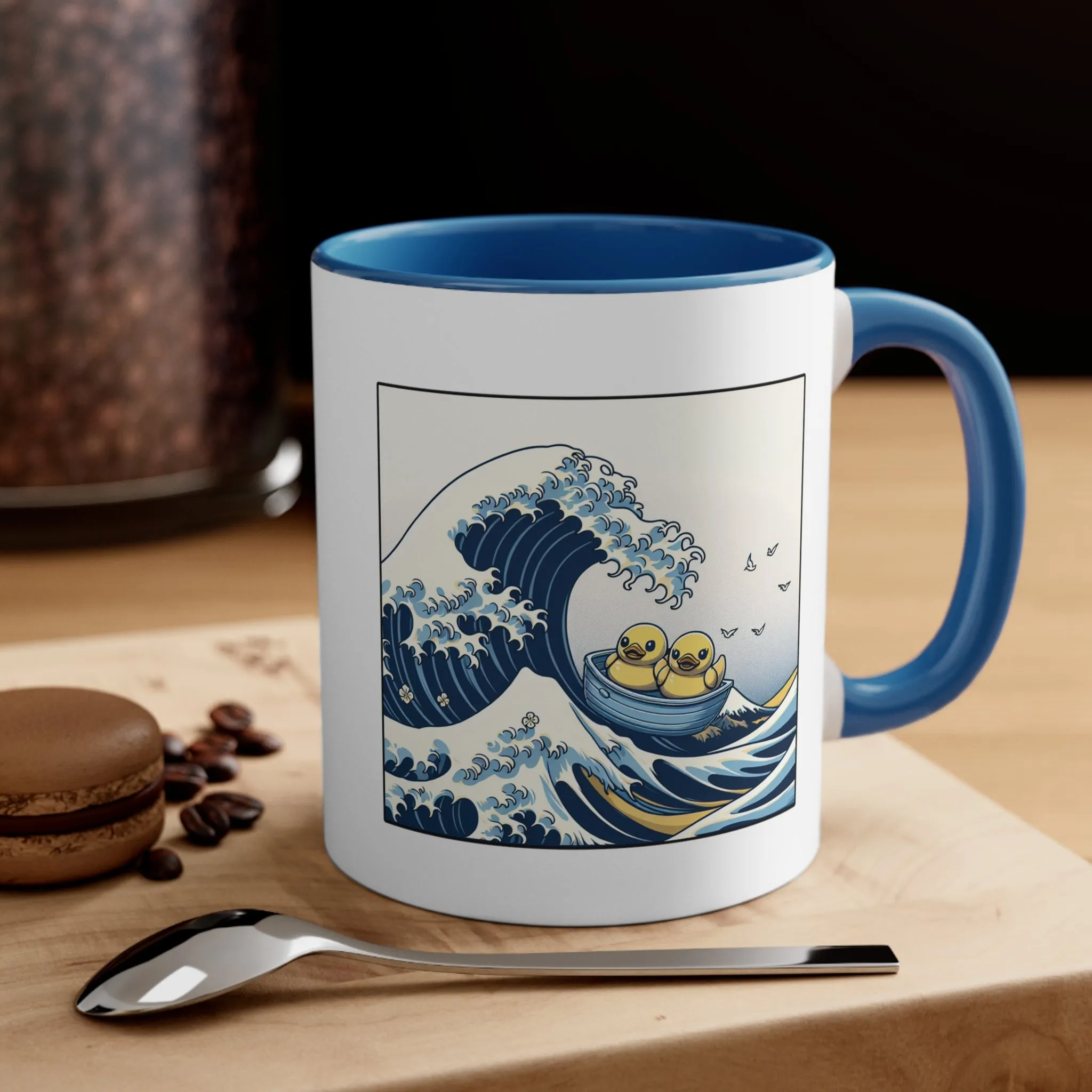 The Great Duck Off Kanagawa Wave Coffee Mug, 11oz Gift For Him Gift For Her Cute Couple Artistic Mug