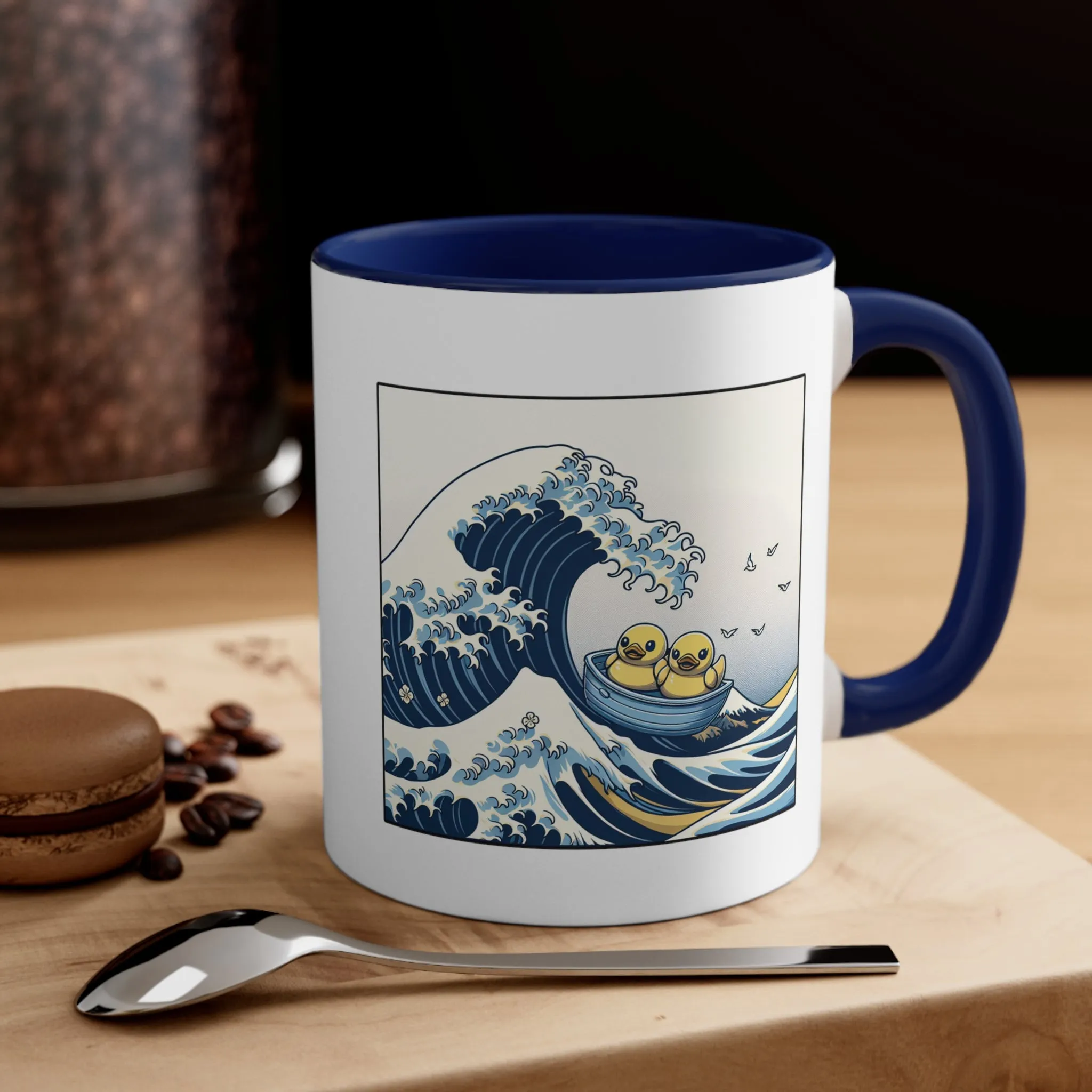 The Great Duck Off Kanagawa Wave Coffee Mug, 11oz Gift For Him Gift For Her Cute Couple Artistic Mug