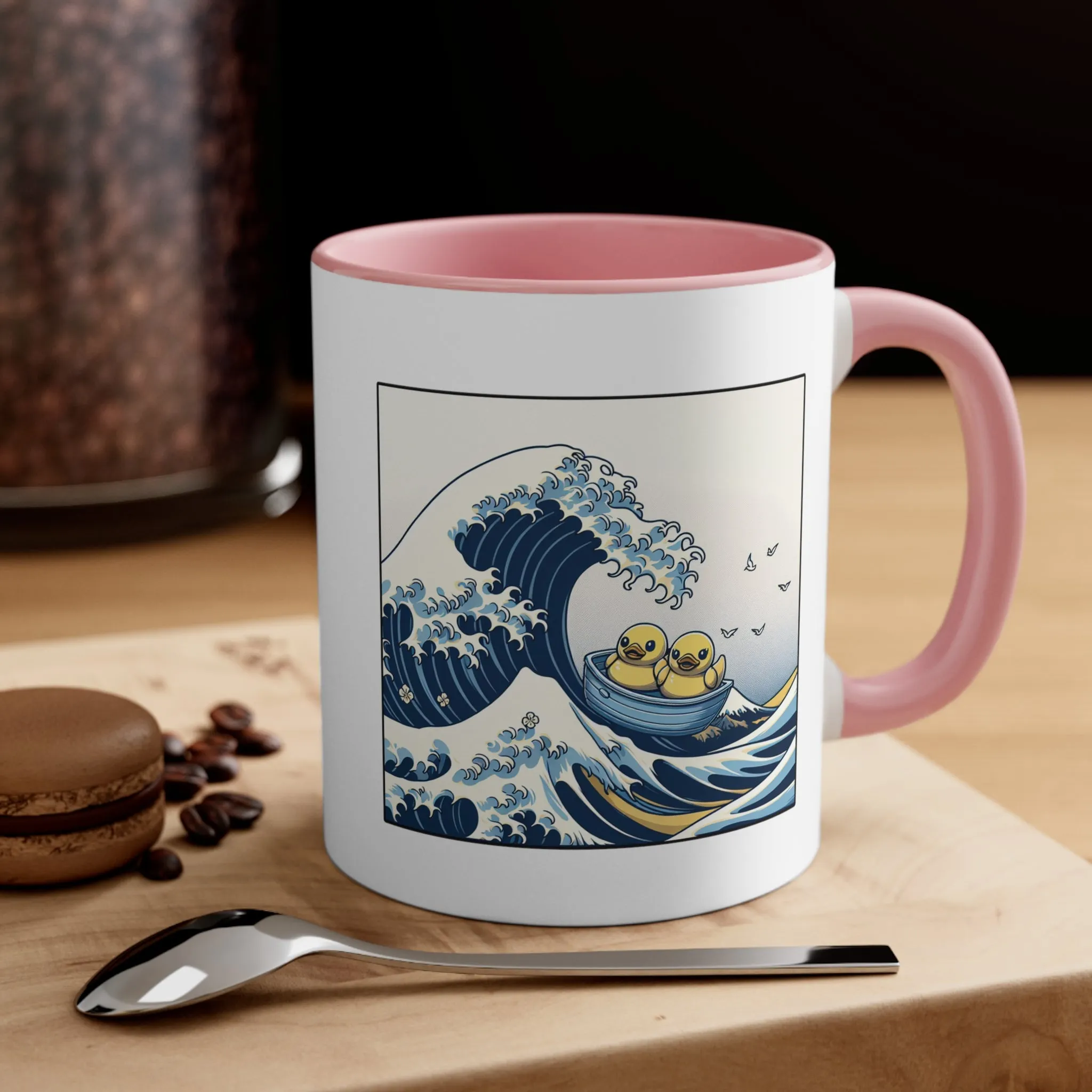 The Great Duck Off Kanagawa Wave Coffee Mug, 11oz Gift For Him Gift For Her Cute Couple Artistic Mug