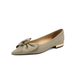 TinaCus Women's Genuine Leather Handmade Pointed Toe Décor Bow Slip on Ballet Flats Shoes