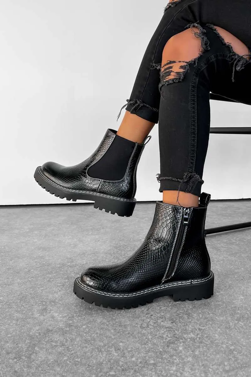 TRIX Chelsea Ankle Boots - Black Croc