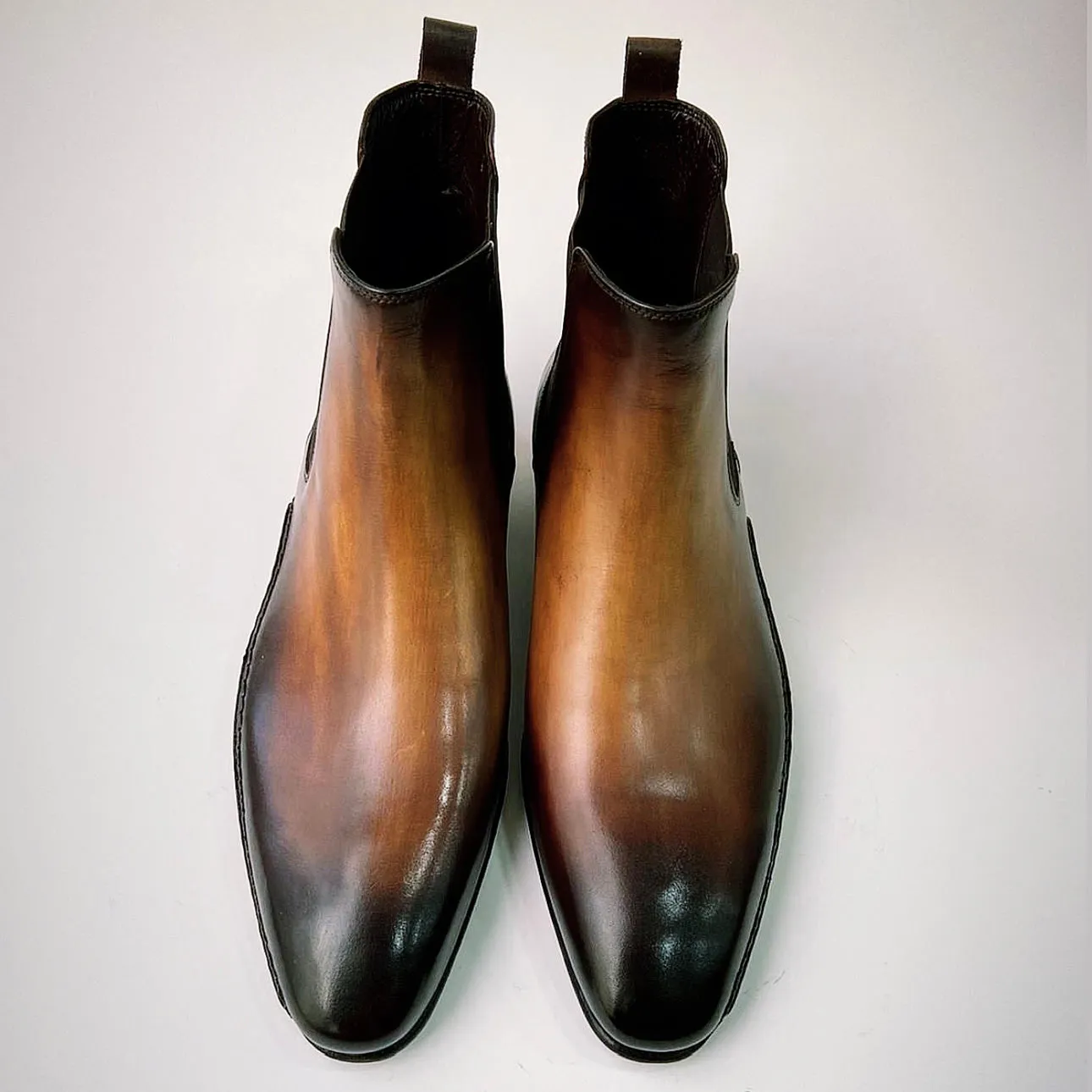 Tucci Di Lusso Mens Premium Italian Leather Burnished Brown Handmade Luxury Chelsea Boots